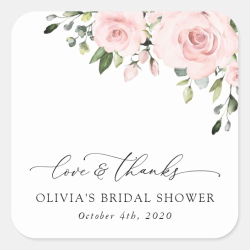 Blush Flowers Pink Flowers Boho Bridal Shower Square Sticker