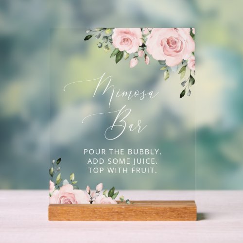 Blush Flowers Pink Flowers Boho Mimosa Bar  Acrylic Sign