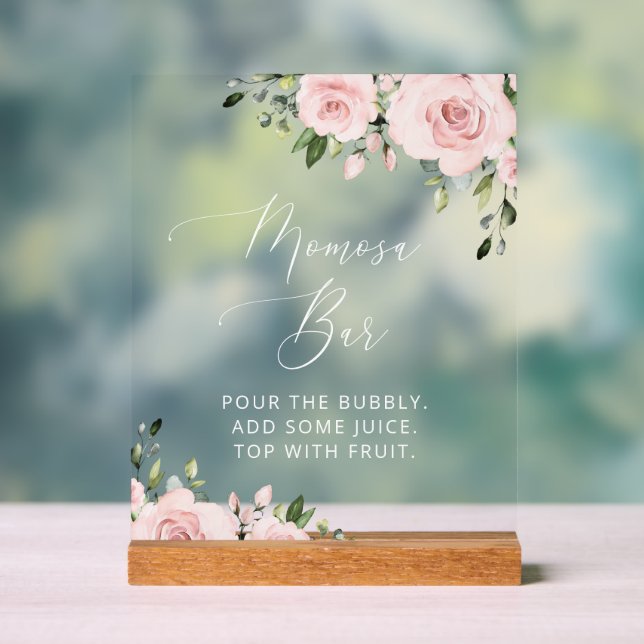 Blush Flowers, Pink Flowers, Boho, Momosa Bar Acrylic Sign (Neutral)