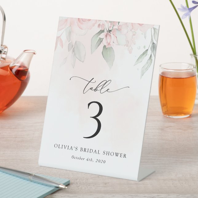 Blush Flowers, Pink Flowers, Boho, Table Numbers Pedestal Sign (In SItu)