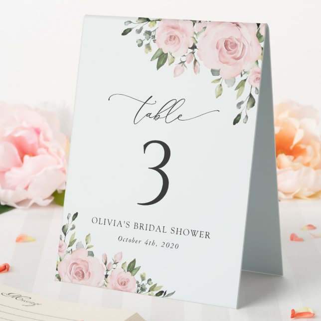 Blush Flowers, Pink Flowers, Boho, Table Numbers Tent (In SItu (Wedding))