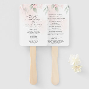 Blush Flowers, Pink Flowers, Boho, Wedding Program Hand Fan