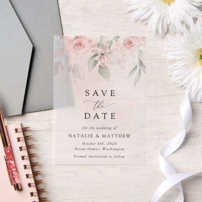 Blush Flowers, Pink Flowers, Boho, Wedding  Vellum Invitations (Wedding)