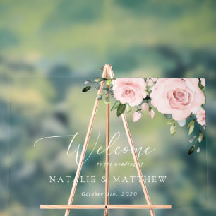 Blush Flowers, Pink Flowers, Boho, Wedding Welcome Acrylic Sign
