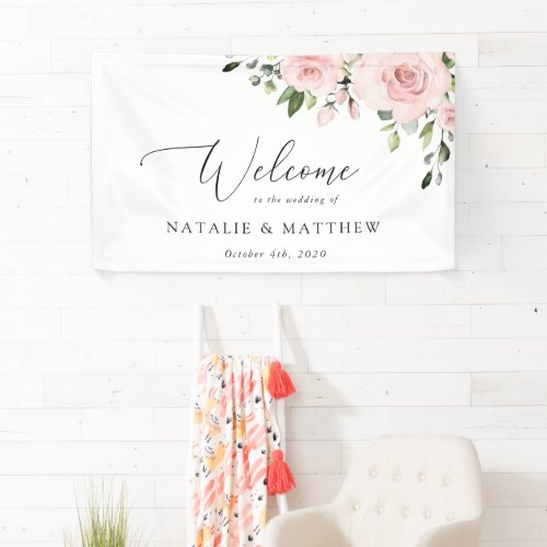 Blush Flowers Pink Flowers Boho Wedding Welcome Banner