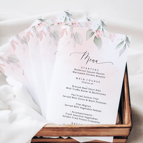 Blush Flowers Pink Flowers Bridal Shower Menu