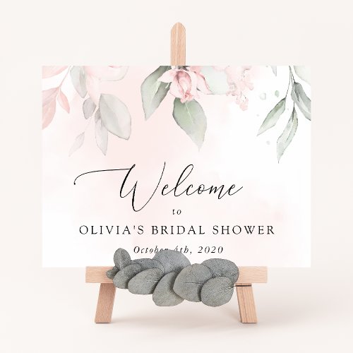 Blush Flowers Pink Flowers Bridal Shower Welcome Sign