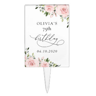Blush Flowers, Pink Flowers, Greenery, Birthday Cake Topper