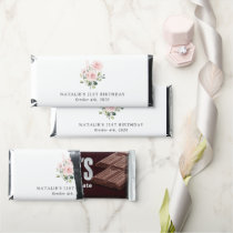 Blush Flowers, Pink Flowers, Greenery, Birthday Hershey Bar Favors