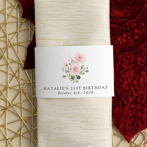 Blush Flowers Pink Flowers Greenery Birthday Napkin Bands
