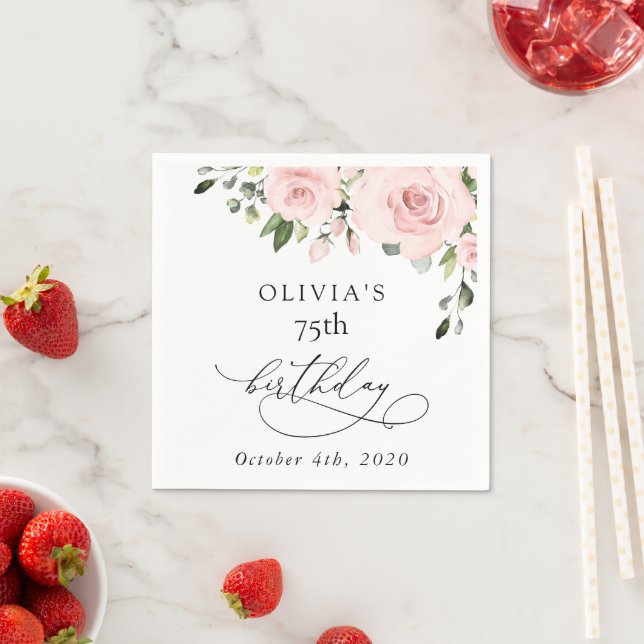 Blush Flowers, Pink Flowers, Greenery, Birthday Napkins (Insitu)