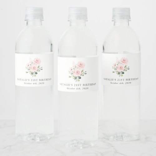 Blush Flowers Pink Flowers Greenery Birthday Water Bottle Label