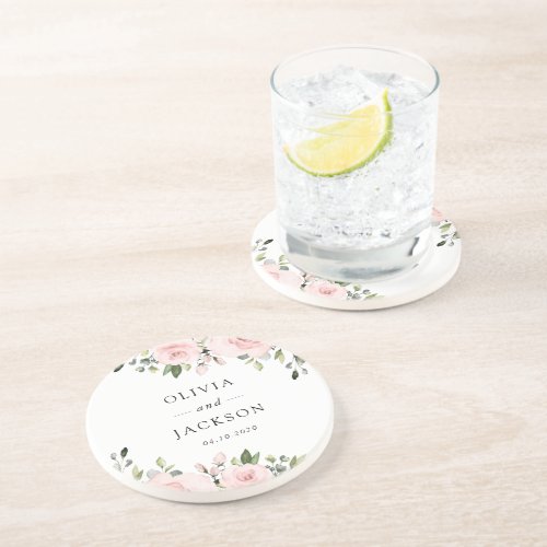 Blush Flowers Pink Flowers Greenery Wedding Coaster