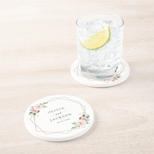 Blush Flowers Pink Flowers Greenery Wedding Coaster