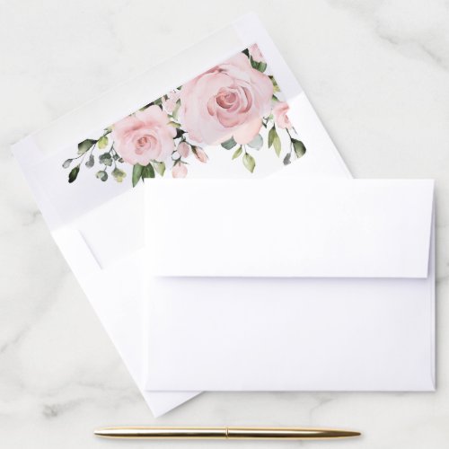 Blush Flowers Pink Flowers Greenery Wedding Envelope Liner