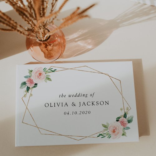 Blush Flowers Pink Flowers Greenery Wedding Guest Book