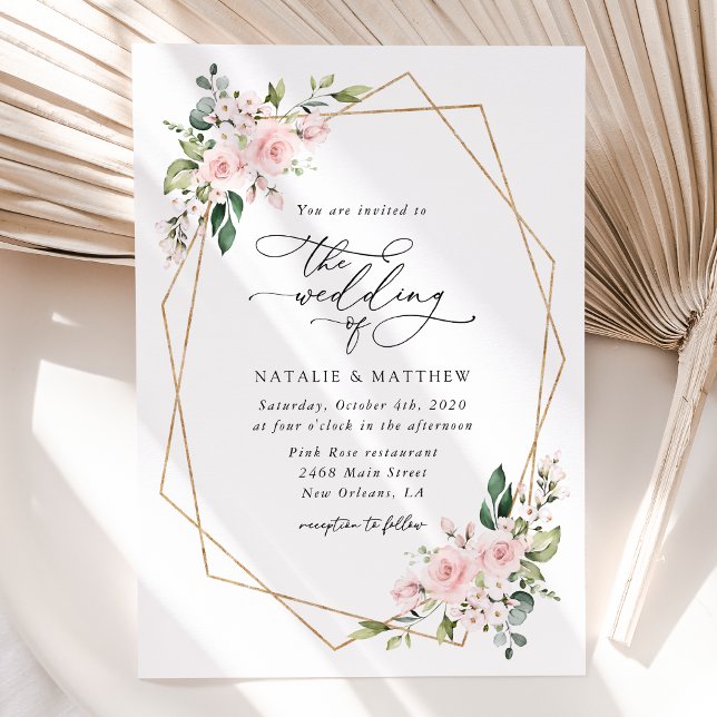 Blush Flowers, Pink Flowers, Greenery, Wedding Invitation (Creator Uploaded)