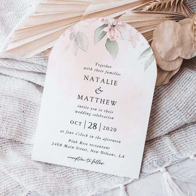 Blush Flowers, Pink Flowers, Greenery, Wedding  Invitation (Creator Uploaded)