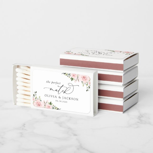 Blush Flowers, Pink Flowers, Greenery, Wedding Matchboxes (Stacked)