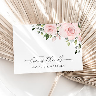 Blush Flowers, Pink Flowers, Greenery, Wedding Thank You Card