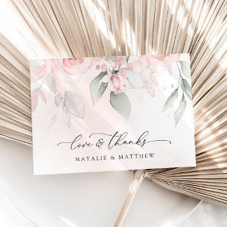 Blush Flowers, Pink Flowers, Greenery, Wedding  Thank You Card