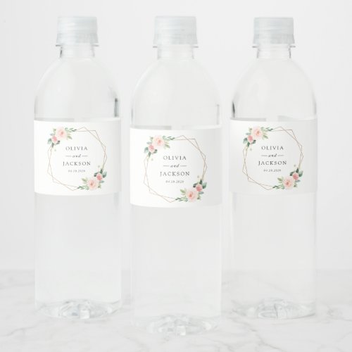 Blush Flowers Pink Flowers Greenery Wedding Water Bottle Label