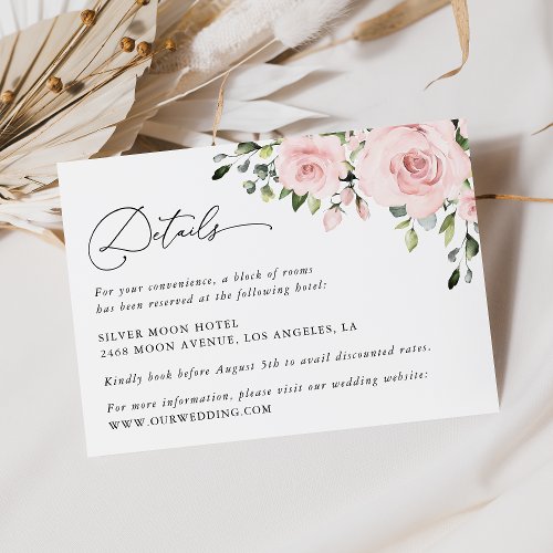 Blush Flowers Pink Flowers Wedding Details Enclosure Card