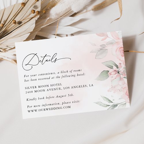 Blush Flowers Pink Flowers Wedding Details Enclosure Card