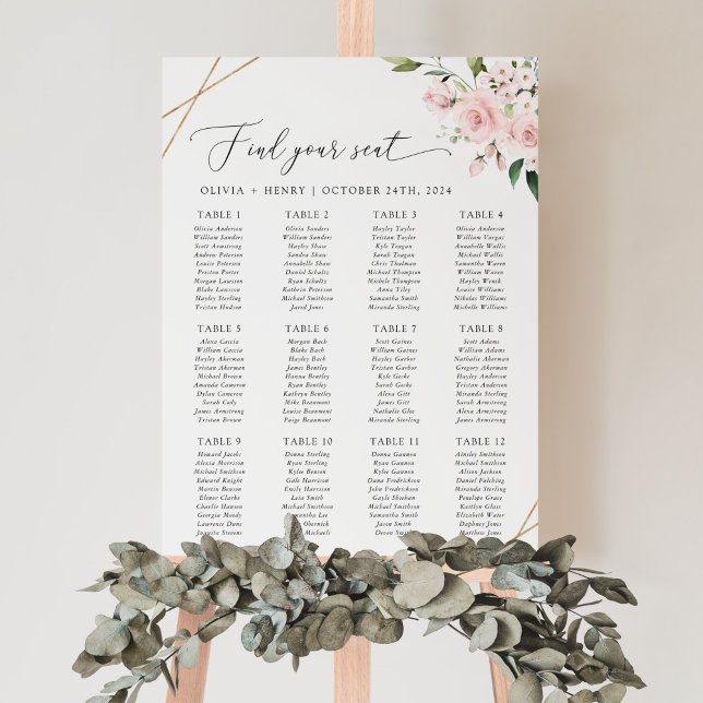 Blush Flowers, Pink Flowers, Wedding Seating Chart Foam Board (Creator Uploaded)
