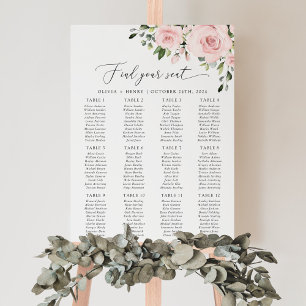 Blush Flowers, Pink Flowers, Wedding Seating Chart Foam Board