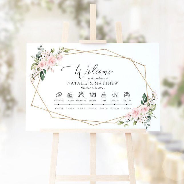 Blush Flowers, Pink Flowers, Wedding Timeline Sign (Creator Uploaded)