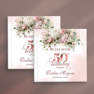 Blush Flowers Rose Gold Greenery 50th Birthday Guest Book