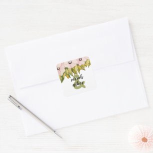 Blush Flowers Sage Green Monogrammed Square Sticker