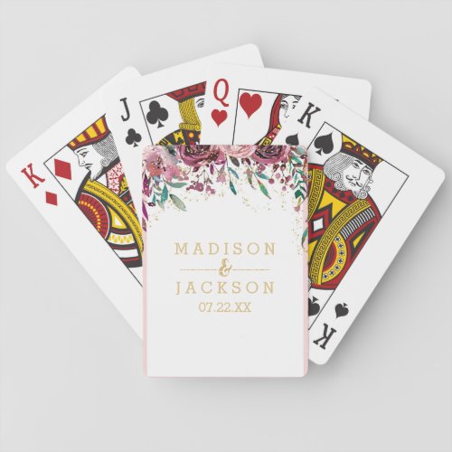Blush Flowers Stripes Gold Confetti Wedding Favor Poker Cards