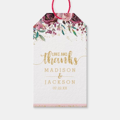 Blush Flowers Stripes  Gold Wedding Love  Thanks Gift Tags