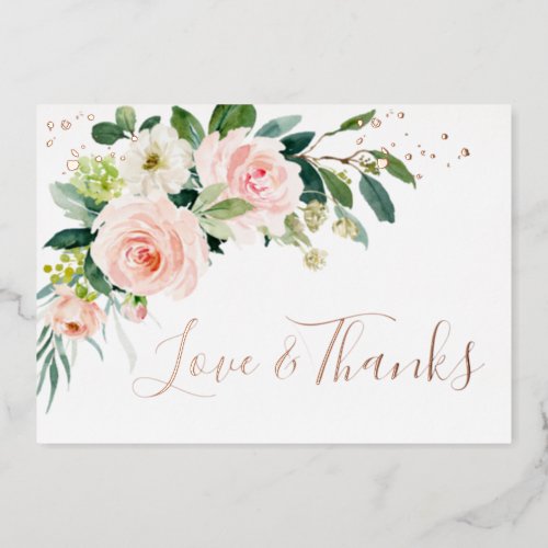 Blush Flowers Watercolor Gold Foil Thank You Card