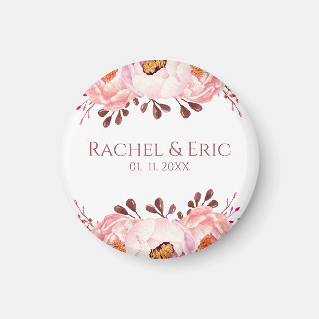 Blush Flowers with Custom Names Wedding Magnet  (Front)