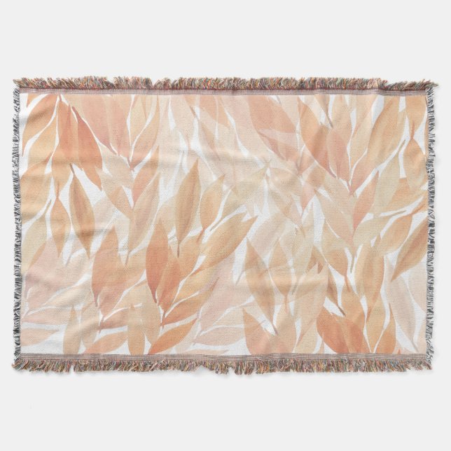 Blush Foliage Watercolor Terracotta Throw Blanket (Front)