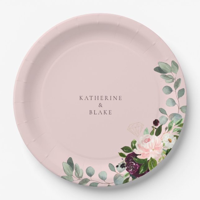 Blush & Foliage Wedding Round Paper Plates (Front)