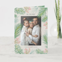 Blush Forest Pine Holly Berry Photo Holiday Card