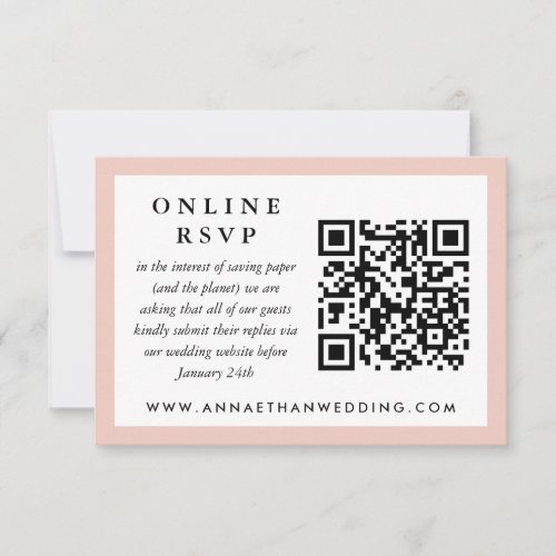Blush Frame Wedding QR code Online RSVP Card