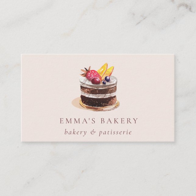BLUSH FRUIT FLORAL CAKE PATISSERIE CUPCAKE BAKERY BUSINESS CARD (Front)