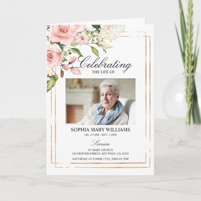 Blush Funeral Order of Service, Memorial Program (Front)