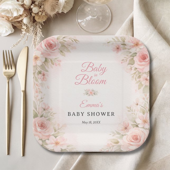 Blush Garden Baby in Bloom Pink Floral Paper Plates (Creator Uploaded)