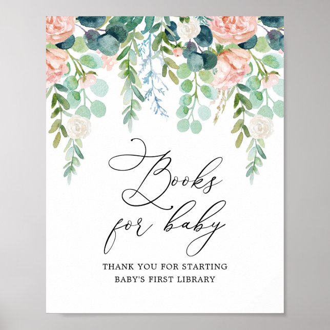 Blush Garden Baby Shower Books For Baby Sign (Front)