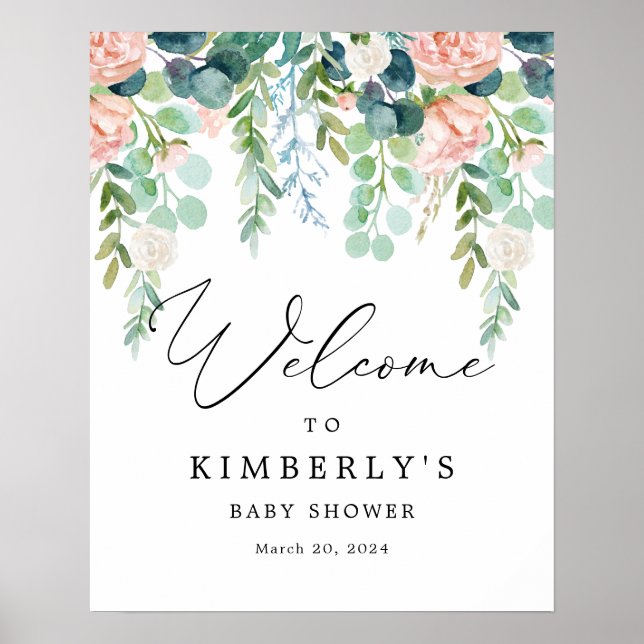 Blush Garden Baby Shower Welcome Sign (Front)