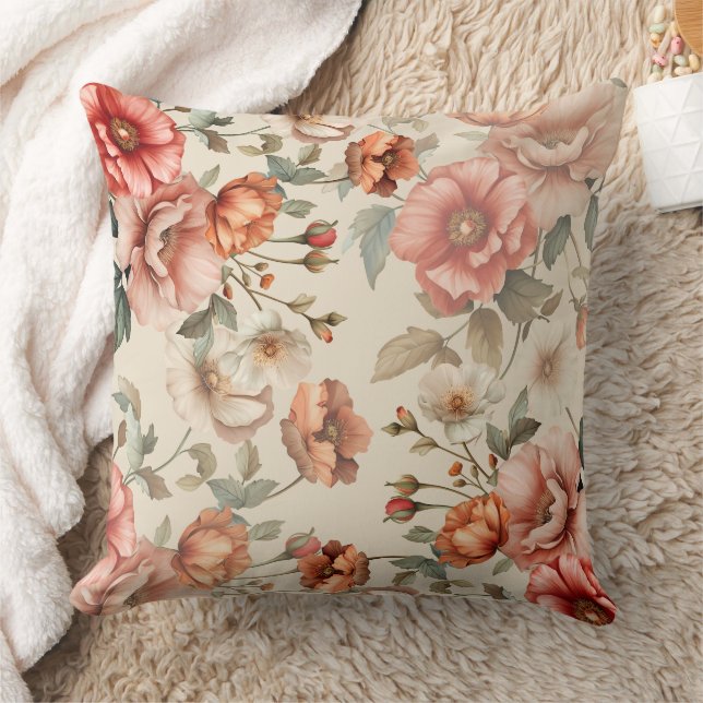 Blush Garden Bloom | Vintage Floral Throw Pillow (Blanket)