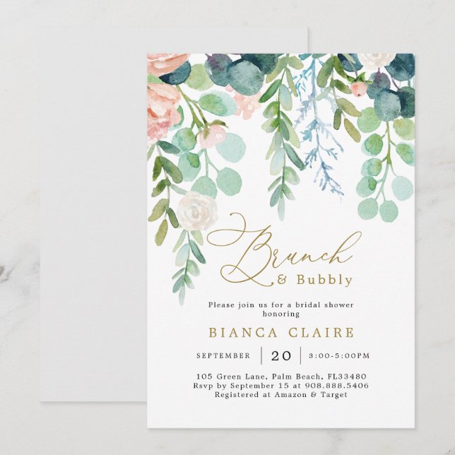 Blush Garden Bridal Shower Invitation (Front/Back)