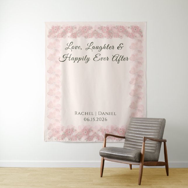Blush Garden Floral Minimal Wedding Photo Backdrop (In Situ)
