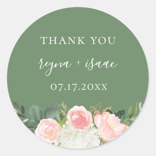 Blush Garden Floral Wedding Favor Classic Round Sticker